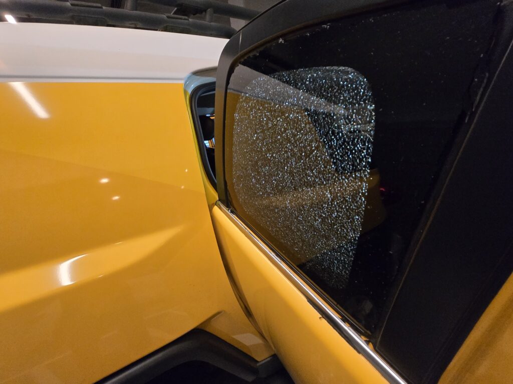 broken door glass in midtown Atlantic Station, Georgia Tech, Ansley Park